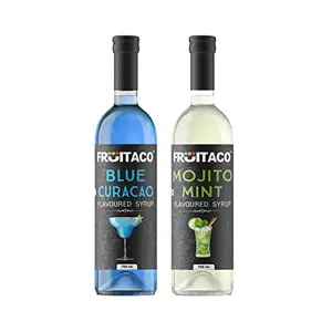 Fruitaco Mocktail Syrup for Mocktails Cocktail Combo 750ml each (BLUE CURACAO + MOJITO MINT)