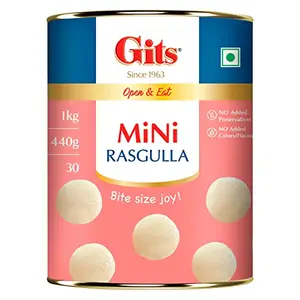 Gits Open & Eat Mini Rasgulla 30 Pieces Per Can Authentic Bengali Sweet 1Kg