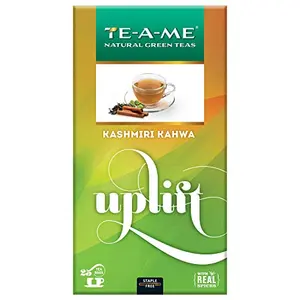 TE-A-ME Uplift Kashmiri Kahwa Natural Green Tea 25 Tea Bags - 100% Natural Ingredients - Green Tea Cinnamon Cardamom