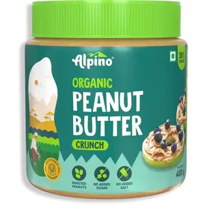 ALPINO Organic Natural Peanut Butter Crunch 400 G | 30% Protein | Made with 100% Organic Peanuts | No Added Sugar & Salt | Plant Based Protein Peanut Butter Crunchy