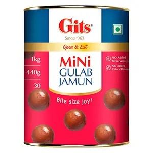 Gits Open & Eat Mini Gulab Jamun 30 Pieces Per Can Mouth-Watering Indian Mithai 1Kg