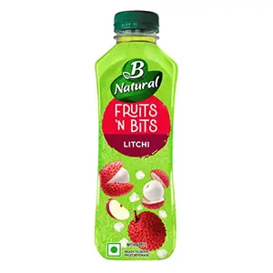 B Natural Fruits N Bits Litchi Infused with Real Fruit Bits 300ml 100% Indian Fruit 0% Concentrate Goodness of Fiber No Added Preservatives