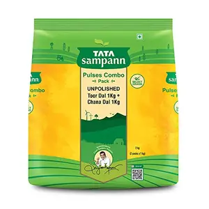 Tata Sampann Pulses Combo Pack Unpolished Toor Dal (Arhar Dal) & Unpolished Chana Dal 2kg