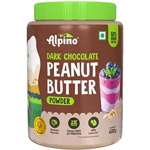 ALPINO Peanut Butter Powder Dark Chocolate 400 G | Made with Roasted Peanuts Cocoa Powder & Vitamin E | 50% Protein | 85% Less Fat | No Added Salt | Gluten Free | Non GMO | Vegan