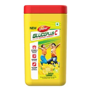 Dabur GlucoPlus-C Instant Energy Glucose Juicy & Tasty Lemon Flavour - 400g Jar | Glucose Replenishes Energy | 25% more Glucose in every sip| Vitamin C helps Boosts Immunity | Calcium Supports Bone Health
