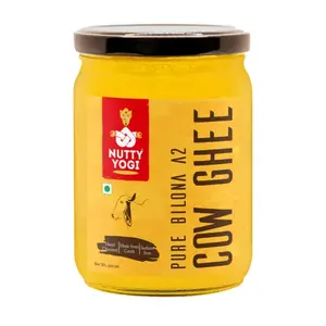 Nutty Yogi Pure Bilona A2 Desi Cow Ghee 500ml | 100% Natural & Organic Ghee | Grassfed Cultured Premium & Traditional Ghee | Immunity Booster | Pure Ghee Handmade in Small batches I Authentic Aroma & Nutrition