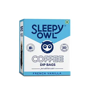 Sleepy Owl Coffee French Vanilla Coffee Dip Bags | Hot Brew Coffee |5 Minute Brew - No Equipment Required | 100% Arabica Beans | Set of 10 Bags - Makes 10 Cups