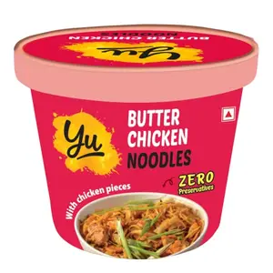 Yu Foodlabs Butter Chicken Cup Noodles - Saucy Non Veg Noodles - No Preservatives - Instant Food - 100% Natural - Ready To Eat Instant Noodles - 225G - Yu Foodlabs 110 grams