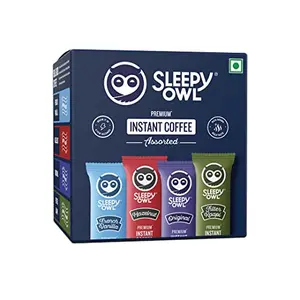 Sleepy Owl Premium Instant Coffee Sachets | 96 gm - Assorted Pack of 48 Pouch Makes 48 Cups | 100% Arabica, 2g Each - Original French Vanilla Hazelnut Filter Kaapi - Flavoured Coffee | Coffee Powder