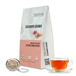 NAMHYA Kashmiri Kahwa with Pure Saffron Cardamom Cinnamon and Rose Petals 3.53 oz (Loose Tea Leaves)