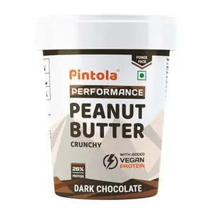 Pintola Dark Chocolate Performance Series Peanut Butter (Crunchy) - 1kg | Vegan Protein | 26% Protein | High Protein & Source of Fiber