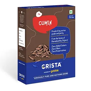 CRISTA Whole Cumin | Pure Jeera Seeds | Zero added Colours Fillers Additives & Preservatives | Premium Grade | Brownish-grey | Farm Fresh & Aromatic | 250 gms