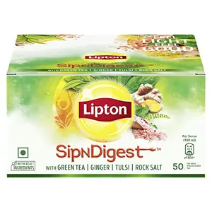 Lipton SipNDigest with Green Tea Ginger Tulsi & Rock Salt (Spiced Green Tea Bags) 50 Pcs
