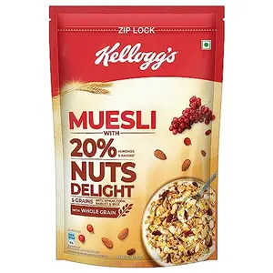 Kellogg's Muesli 20% Nuts Delight 1kg | Almonds & Raisins 5 Grains High in Iron Vitamins B1 B2 B3 B6 Folate and Fibre Multigrain Breakfast Cereal