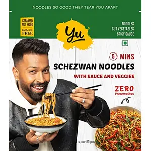 Yu Foodlabs Yu - Veg Schezwan Noodles - Instant Noodles With Real Veggies Sauce & Chilli Oil - No Preservatives - 100% Natural - Ready To Cook Hakka Noodles - 100Grams Preservative Free