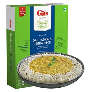Gits Ready to Eat Jeera Rice & Dal Tadka Combo Meal Pure Veg Heat and Eat 375g