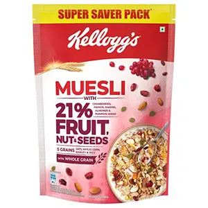 Kellogg's Muesli 21% Fruit Nut & Seeds 750g | 5 Grains High in Vitamins B1 B2 B3 B6 Folate Source of Protein and Fibre Multigrain Breakfast Cereal