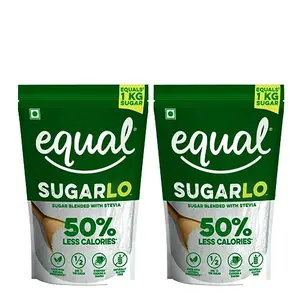 Equal SugarLo | Sugar Blended With Stevia | 50% Less Calories Sugar |1Kg (500g Pack of 2)