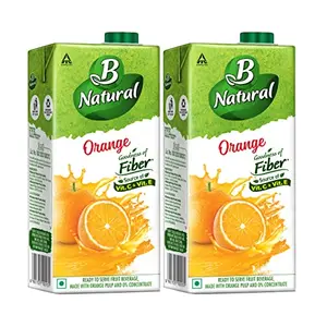 B Natural Orange Juice Supports Immunity & Goodness of Fiber 1 litre (Pack of 2)