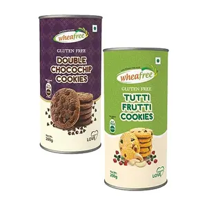 Wheafree Gluten Free Cookies Combo Tutti Frutti + Double ChocoChip Cookies (200g Each) | Tasty Crunchy and Flavourful Biscuits | Best Teatime Snacks Healthy and Nutritious