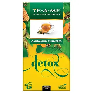 TE-A-ME Detox Cardamom Turmeric Herbal Infusion Tea 25 Infusion Tea Bags | 100% Natural Ingredients - Ginger Cinnamon Cardamom Orange Peel Turmeric Clove Black Pepper | 100% Caffeine Free