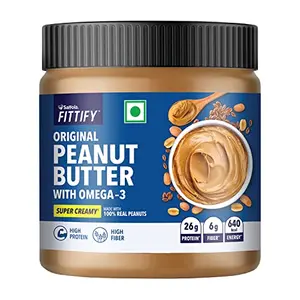 Saffola FITTIFY Original Peanut Butter With Omega-3 | Super Creamy | High Protein | High Fiber | Vegan | 340g