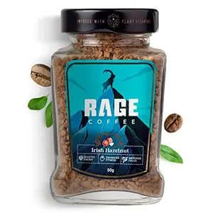 RAGE COFFEE Irish Hazelnut - Flavored Instant Coffee Powder for both Hot & Cold Coffee 100% Single Origin Arabica Coffee Beans Powder (IRISH HAZELNUT 50g)