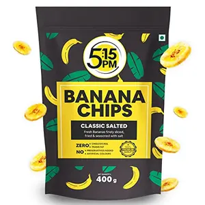 5:15PM Yellow Banana Chips Snacks - Fresh Crispy Banana Wafers Chips | Classic Salted Flavour 400g Packet