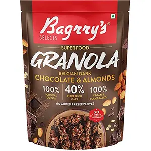 Bagrry's Superfood Granola Belgian Dark Chocolate & Almonds 400gm Pouch|40% Oats & Quinoa Flakes| 100% Natural Cocoa|Vegan & Plant Based|High in Fibre & Protein|Breakfast Cereal|Crunchy Granola