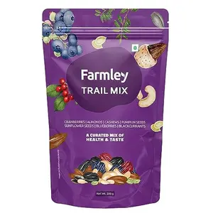 Farmley 7-In-1 Trail Dry Fruit Mix- 200g | Almond | Cashew | Blueberry | Cranberry | Healthy Snacks | Nuts | Dry fruits | Berries | Superfood | Antioxidants | Vegan | High protein | Roasted seeds