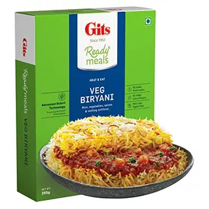 Gits Ready to Eat Veg Biryani Layered Rice Dish Pure Veg Heat and Eat Microwaveable 265g
