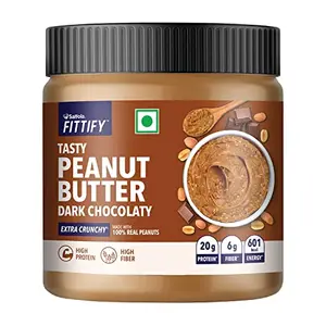 Saffola FITTIFY Tasty Peanut Butter | Dark Chocolaty | Extra Crunchy | High Protein | High Fiber | Vegan| No Trans Fat | 340g