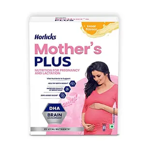 Horlicks Mother's Plus Kesar 400g Refill No Added Sugar | Protein Powder for Pregnancy Breastfeeding | Health Drink with DHA for Brain Development