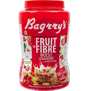 Bagrry's Fruit 'N' Fibre Muesli 1kg Jar| Goodness of Real Strawberries | More than 40% Imported Oats |High Fibre with Added Bran | Source of Protein | Strawberry Muesli
