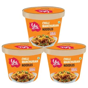 Cup Noodles - Chilli Manchurian  Korean Style Spicy Ramen Noodles - Pack of 3 - No Preservatives - Instant Food - 100% Natural & Veg - Ready to Eat Instant Noodles in 5 mins - 675g - Yu Foodlabs