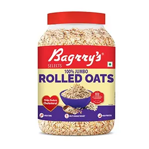 Bagrry's 100% Jumbo Rolled Oats 1.2kg Jar | Whole Grain Rolled Oats High Fibre Protein |Healthy Food with No Added Sugar | Diet food | Premium Rolled Oats Nutritious & Healthy Breakfast Cereal