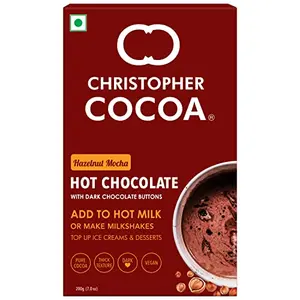 Christopher Cocoa Hazelnut Mocha Hot Drinking Chocolate Powder with Dark Chocolate Buttons 200g