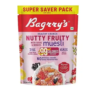 Bagrry's Healthy Crunch Nutty Fruity Muesli with Seeds Nuts & Berries 1kg Pouch| 78% Fruit NutsGrains & Seeds| No artificial colours