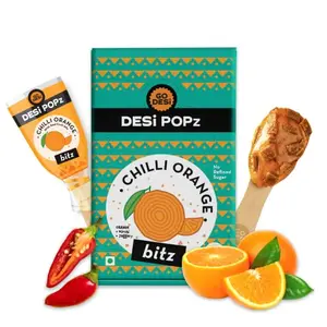 GO DESi POPz with Bitz Chilli Orange Pop with real fruit bitz | 50 Pieces | Orange Candy