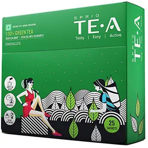 SPRIG TE.A 100% Green Tea | Fully Soluble Green Tea | Energize with Fresh Tender Tea Leaf Powder | Rich in antioxidants |( Pack of 25 x 0.5g each ) Net Weight :12.5g