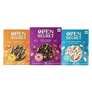 Open Secret Cookies Biscuits Combo Pack Box | Peanut Butter Choco Almond Cashew - Dry Fruit Healthy Snacks| Assorted Cookies | Unjunked Diet Biscuits | No Added Maida | Gift Pack | Pack of 24 Cookies (12 x2)