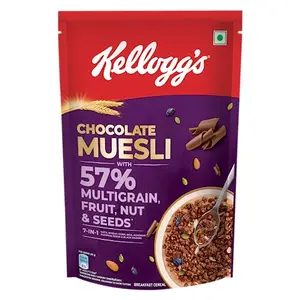 New Kellogg's Chocolate Muesli 450g | India's Tastiest Muesli | 57% Multigrain Fruit Nut & Seeds | Source of Protein & Fibre Breakfast Cereal | Oats Wheat Corn Rice Almonds Pumpkin Seeds