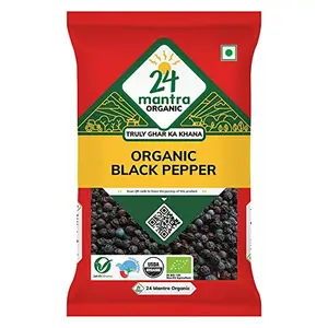24 Mantra Organic Black Pepper Whole/Kalimirch/Nalla Miriyalapudi - 50gms Pack of 1 100% Organic