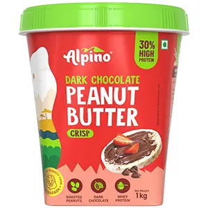 ALPINO High Protein Dark Chocolate Peanut Butter Crisp 1kg - Roasted Peanuts Dark Chocolate Whey Protein & Pea Protein 30g Protein non-GMO Gluten Free - High Protein Peanut Butter Crispy