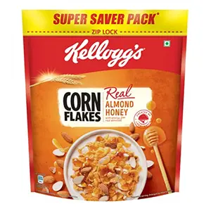 Kellogg's Corn Flakes Real Almond Honey 1kg | High in Iron Vitamin B1 B2 B3 B6 & C | Naturally Cholesterol Free | Corn Flakes Breakfast Cereal