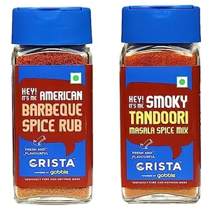 CRISTA Grill Rubs & Seasonings Combo Pack - 1 | Barbeque Spice Rub x 1 50 gms | Tandoori Masala Spice Mix x 1 45 gms | Pack of 2 | Zero added Colours Fillers Additives & Preservatives