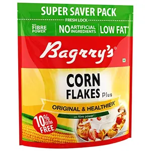 Bagrry's Corn Flakes Plus 800gm (with Extra 80gm) Pouch | Original and Healthier | Low Fat & Cholesterol | High Fibre | All Natural CornFlakes |Breakfast Cereal