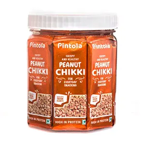 Pintola Peanut Chikki Jar Gajak - Pack of 24 pcs  100% Natural Peanut Chikki Jaggery No Preservatives Gluten Free High in Protein Indian Sweets Nutritious Chikki (28g Each x 24N = 672g)