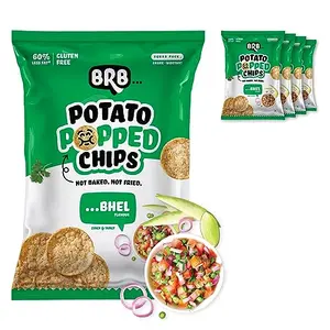 BRB Popped Potato Chips | Not Baked Not Fried | Bhel Flavour | 5 Packs X 48g | 60% Less Fat | Low Calorie | Healthy Snack Large