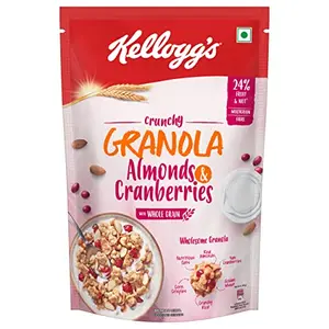 Kellogg's Crunchy Granola Almonds & Cranberries 460g | 24% Fruit & Nut Baked Multigrain | Whole-grain Oats Wheat Corn Rice and Barley Source of Fibre | Breakfast Cereal